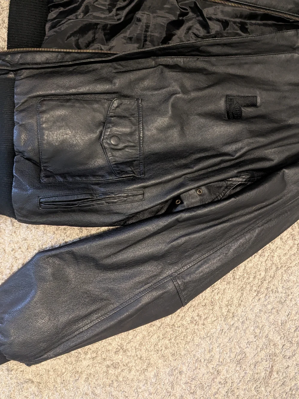 Black Leather Jacket Mens XL Real Leather Casual Bomber Burks Bay Vintage Style